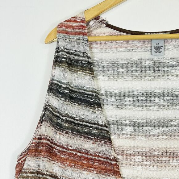 Catherines Brown Olive Ivory Stripe Knit Open Front Sweater Vest Womens 2X - Picture 2 of 6